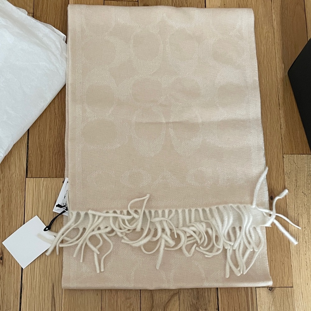 Coach Cashmere Scarf in Cream and White